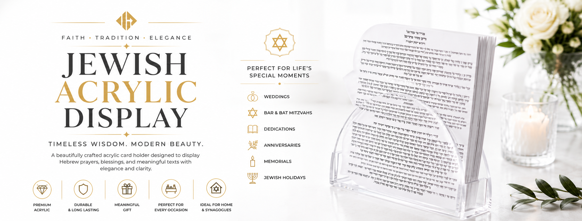 Jewish Acrylic Display for Hebrew Prayers & Blessings