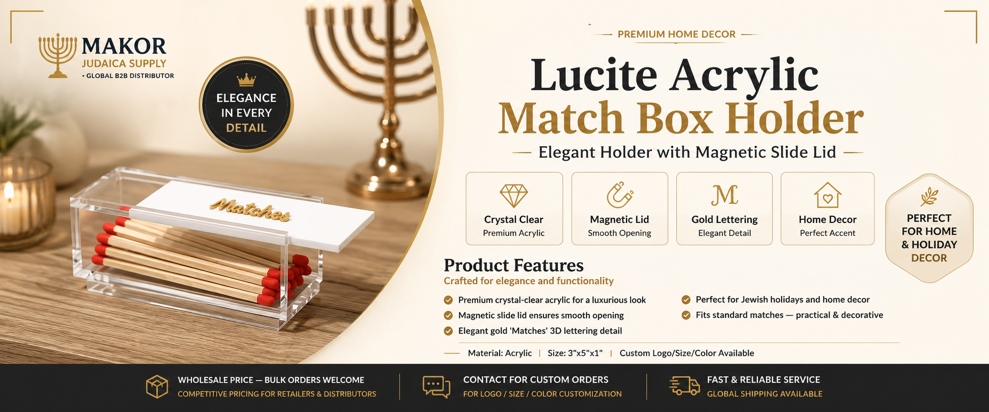 Elevate Home and Holiday Decor with Our New Lucite Acrylic Match Box Holder