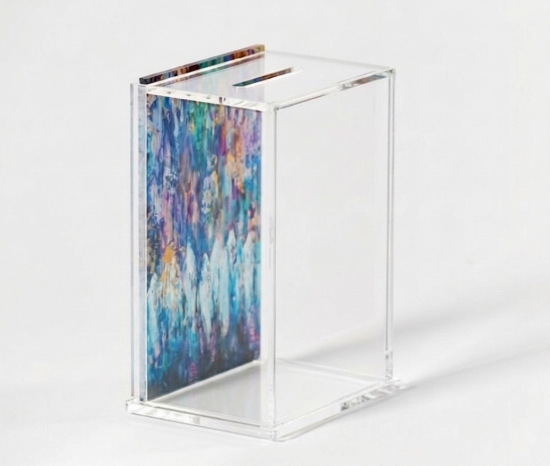 Acrylic Tzedakah Box for Charity - Modern Donation Box with Abstract Art - Jewish Gift for - Decorative Lucite Tzedakah Box