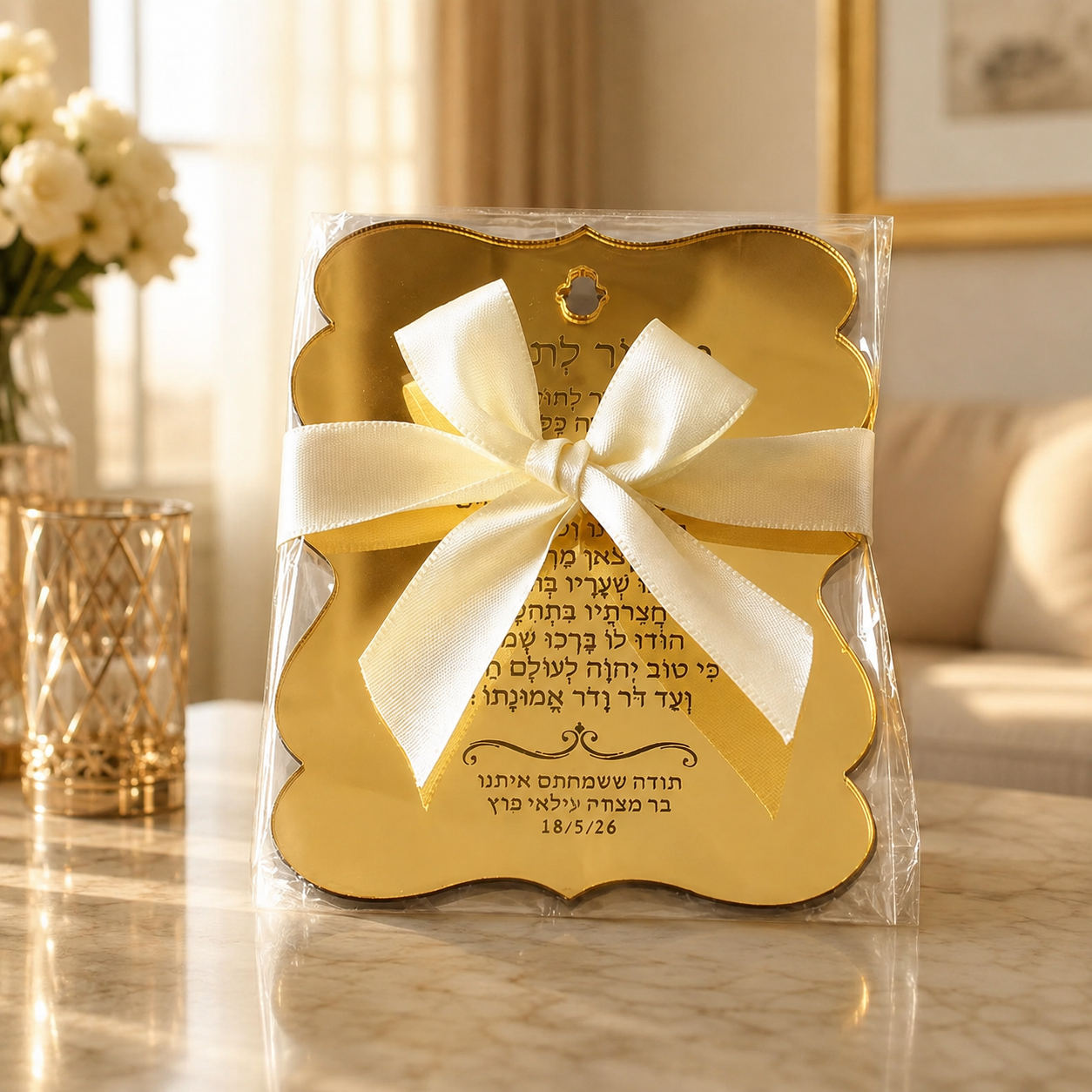 Personalized Gold  Acrylic Mizmor LeTodah Plaque – Custom Hebrew Psalm 100 Jewish Home Blessing Sign & Judaica Gift