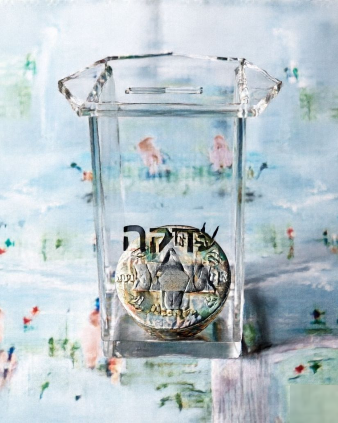 Clear Hexagonal Tzedakah Box, Jewish Housewarming Gift, Acrylic Pushke Box, Judaica Wedding Gift, Hanukkah Decoration, Charity Box