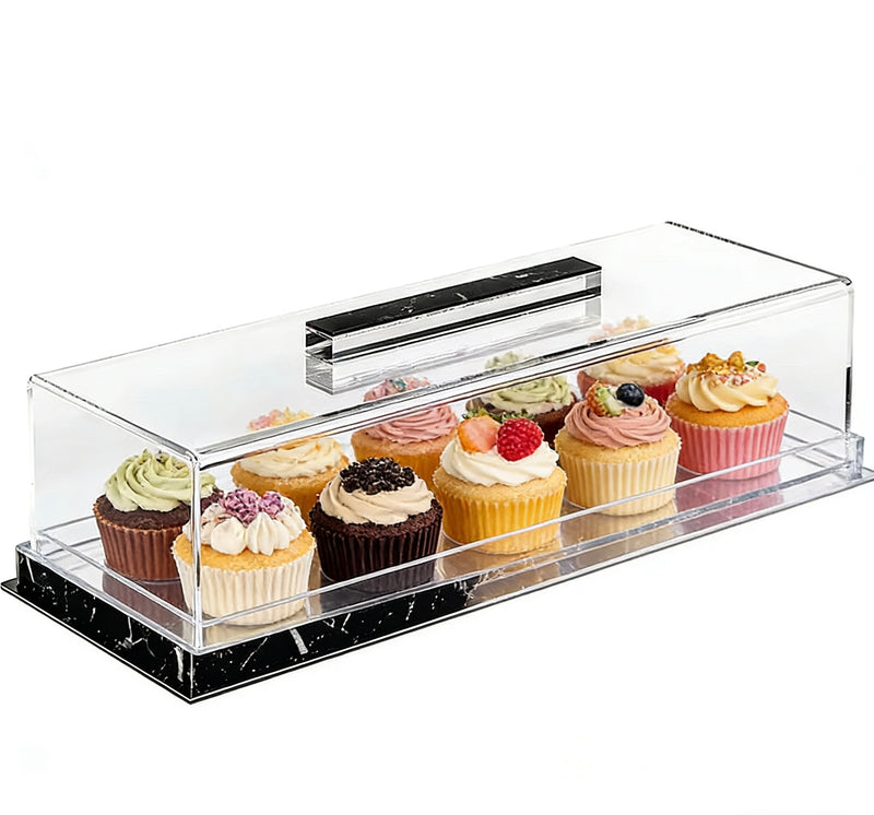 Modern Lucite with Marble base Challah Box – Acrylic Shabbat Pastry & Cake Server Display Case