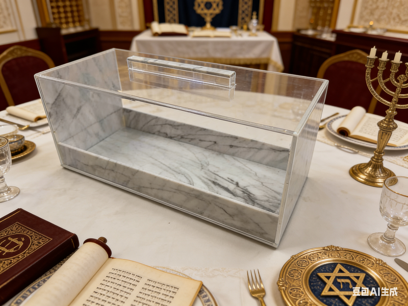 Modern Lucite with Marble base Challah Box – Acrylic Shabbat Pastry & Cake Server Display Case
