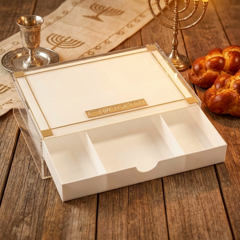 Luxury Acrylic Challah Board with Gold Handles - Modern Lucite Shabbat Bread Tray & Protective Cover - Elegant Judaica Gift