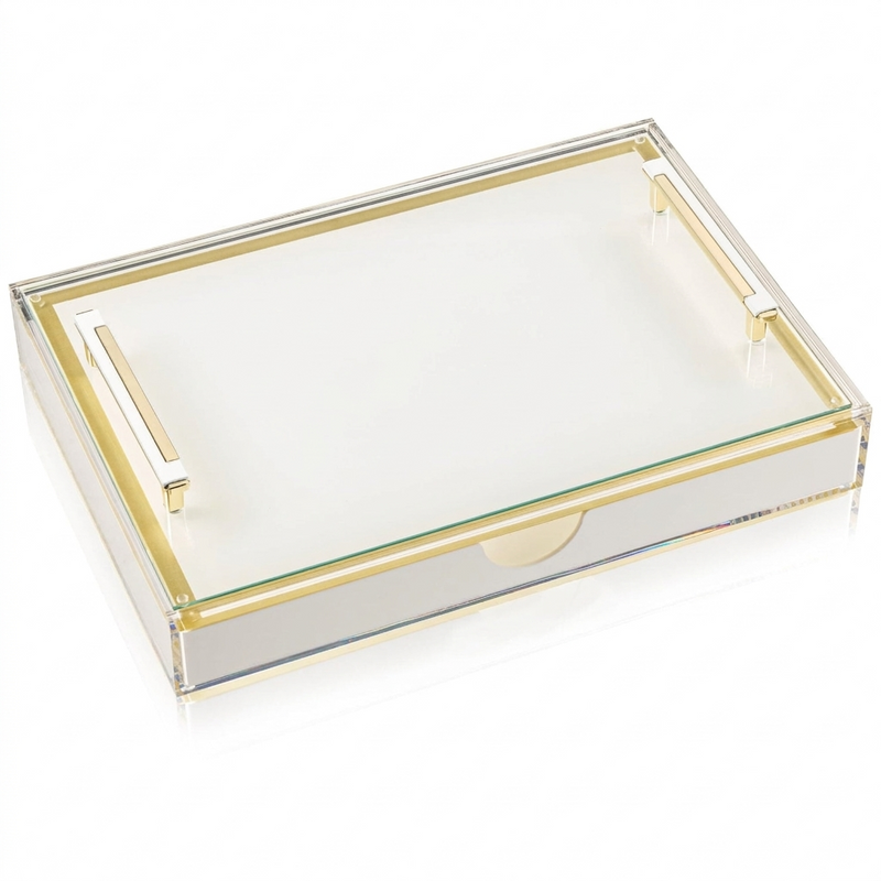 Luxury Acrylic Challah Board with Gold Handles - Modern Lucite Shabbat Bread Tray & Protective Cover - Elegant Judaica Gift