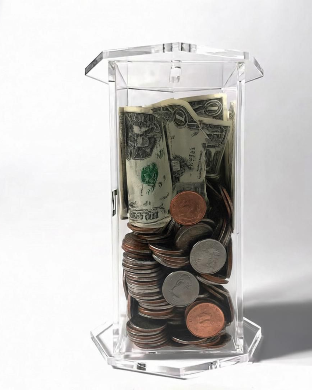 Clear Hexagonal Tzedakah Box, Jewish Housewarming Gift, Acrylic Pushke Box, Judaica Wedding Gift, Hanukkah Decoration, Charity Box
