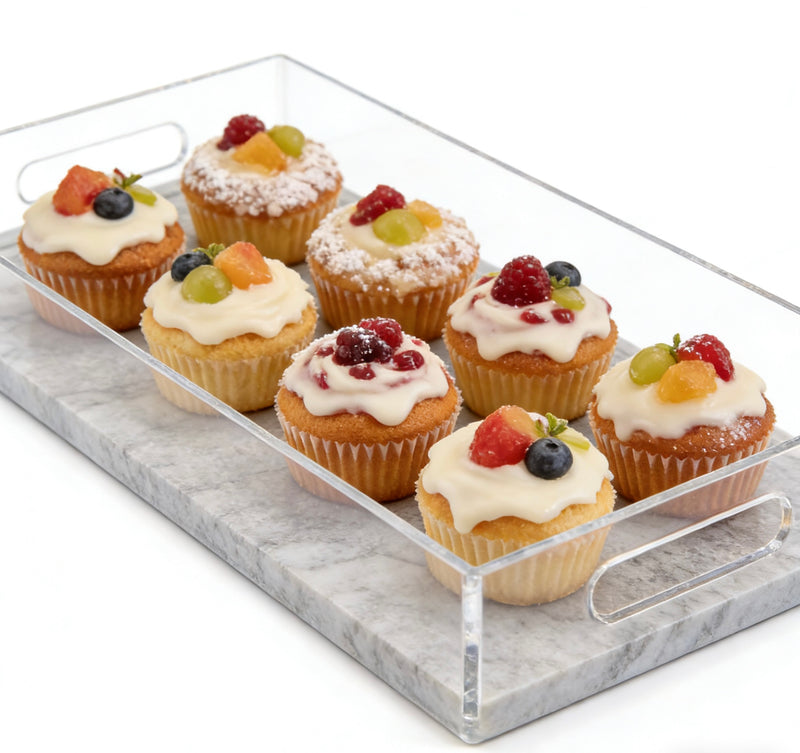 Modern Lucite with Marble base Challah Box – Acrylic Shabbat Pastry & Cake Server Display Case