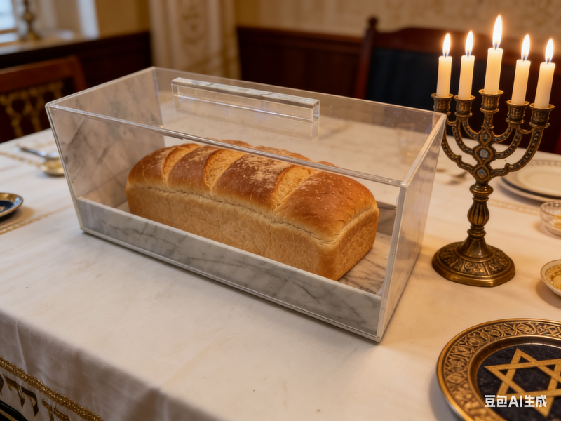 Modern Lucite with Marble base Challah Box – Acrylic Shabbat Pastry & Cake Server Display Case
