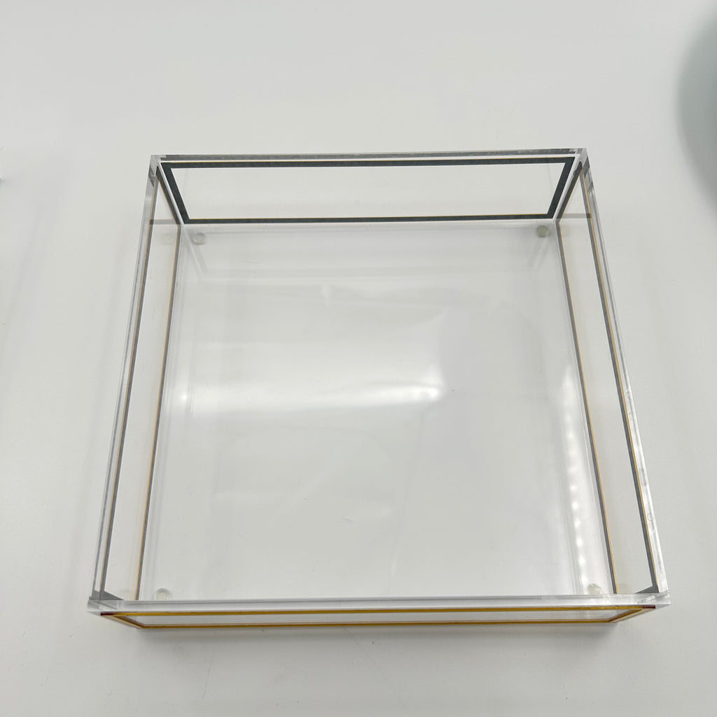 Modern Clear Acrylic Challah Tray with Gold & Black Trim | Shabbat & Jewish Holiday Serving Tray