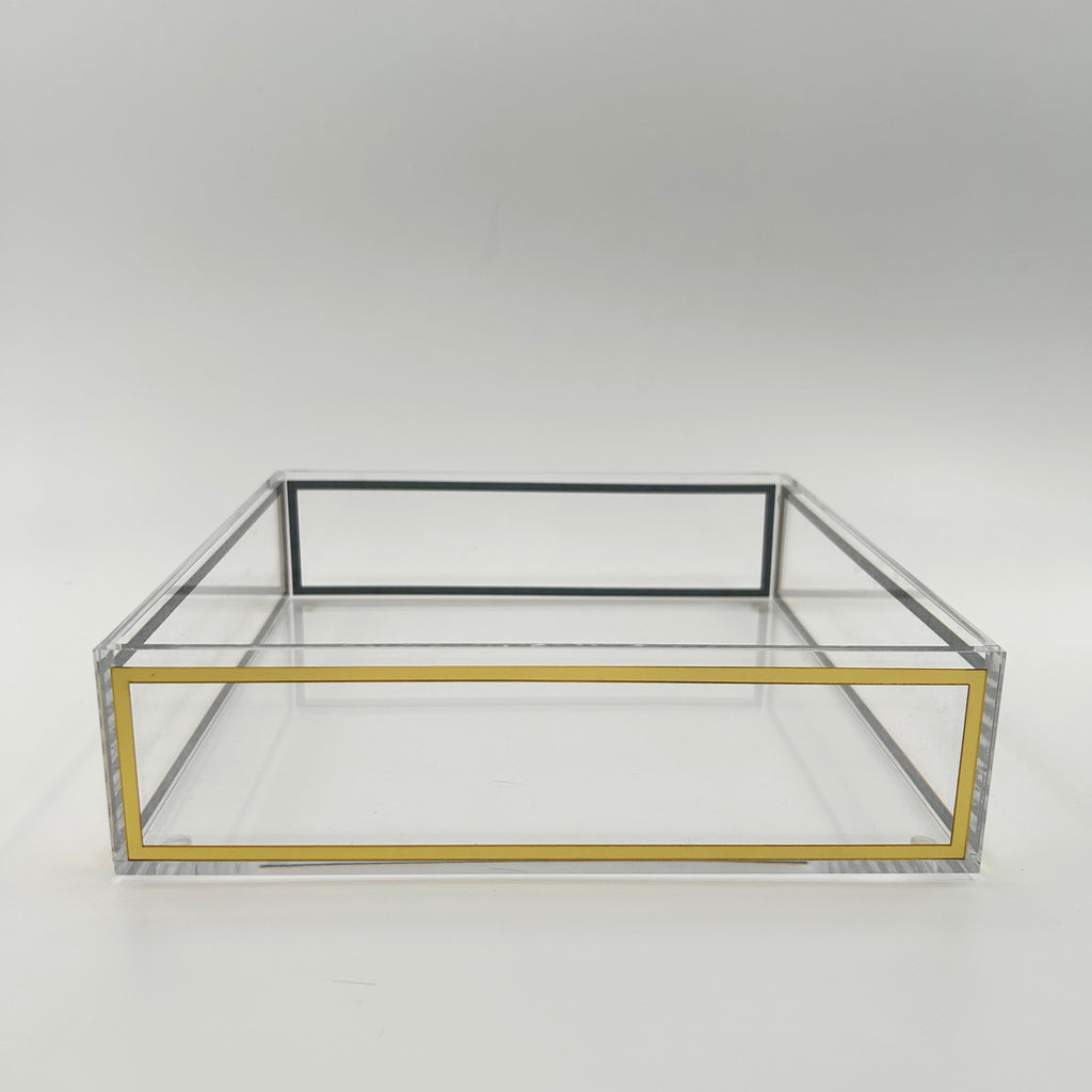Modern Clear Acrylic Challah Tray with Gold & Black Trim | Shabbat & Jewish Holiday Serving Tray