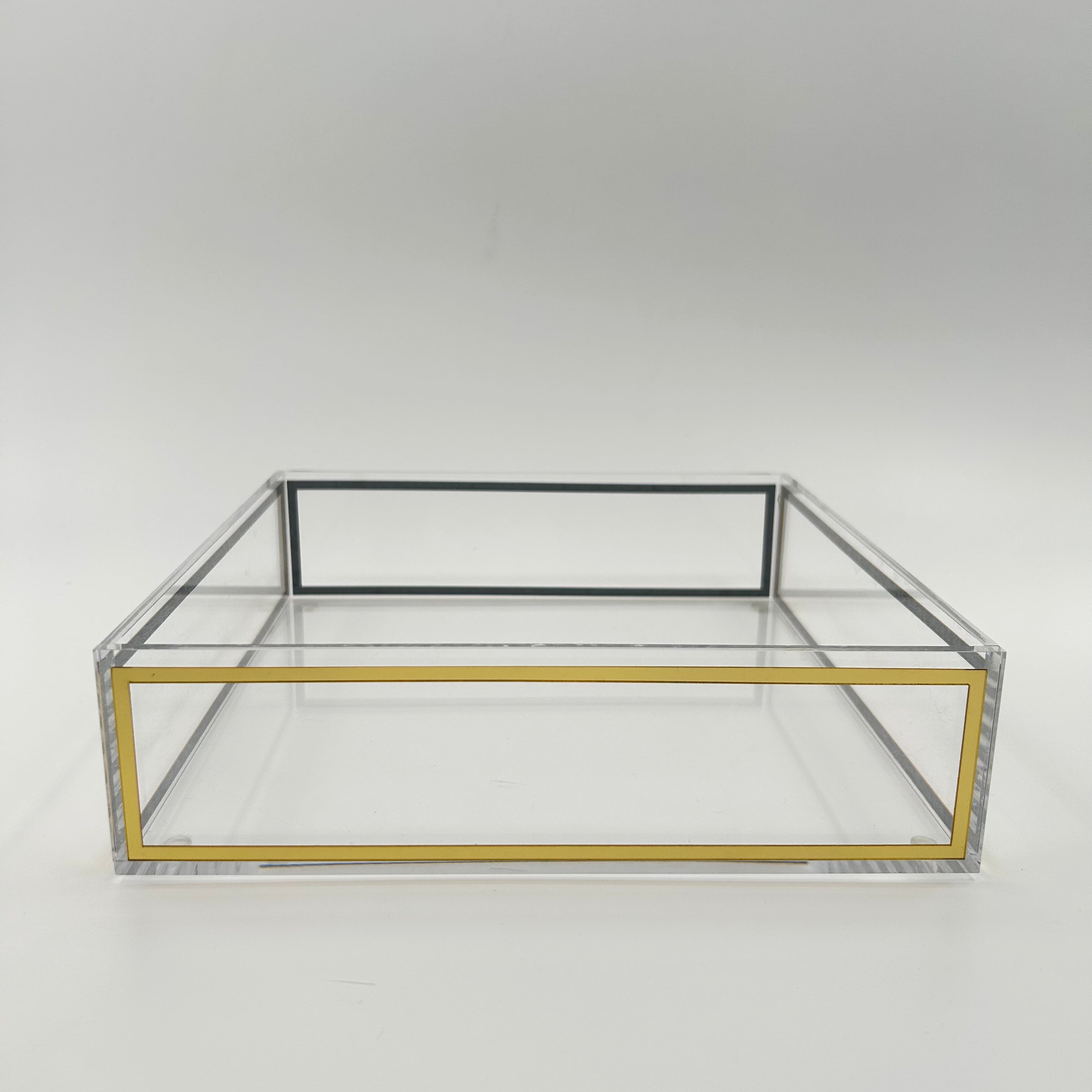 Modern Clear Acrylic Challah Tray with Gold & Black Trim | Shabbat & Jewish Holiday Serving Tray
