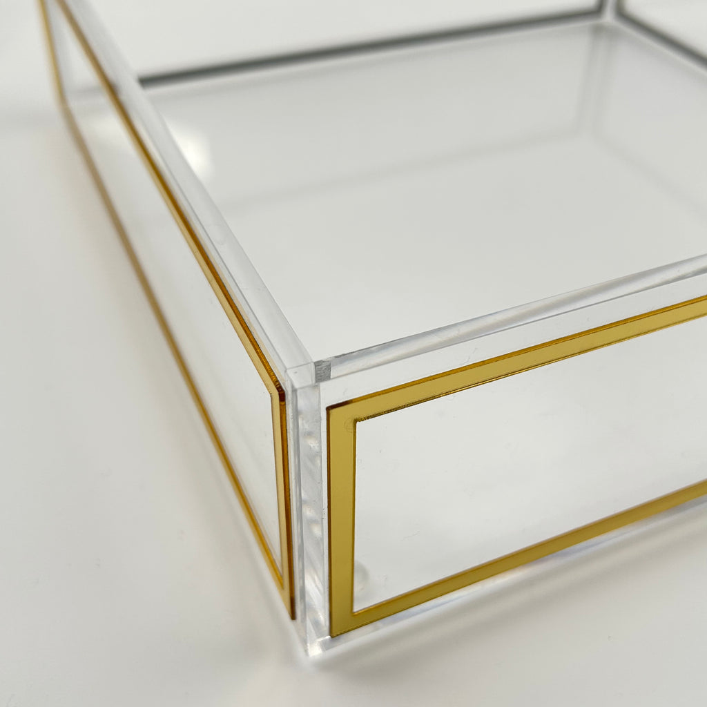 Modern Clear Acrylic Challah Tray with Gold & Black Trim | Shabbat & Jewish Holiday Serving Tray