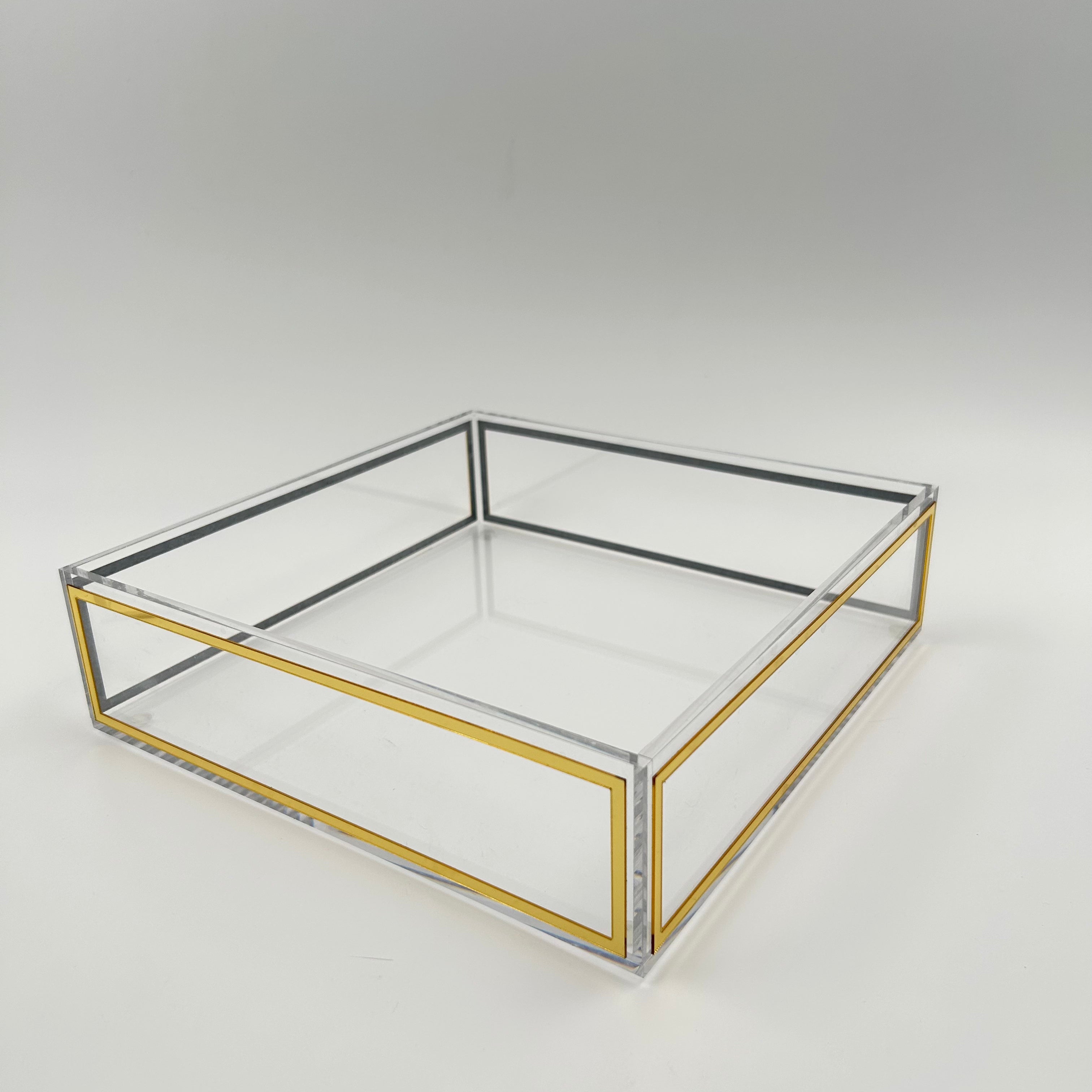 Modern Clear Acrylic Challah Tray with Gold & Black Trim | Shabbat & Jewish Holiday Serving Tray