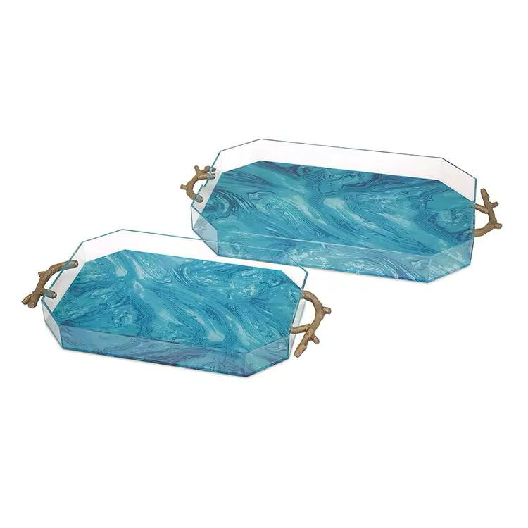 Modern Acrylic Challah Tray with Branch Handles for Shabbat and Holidays