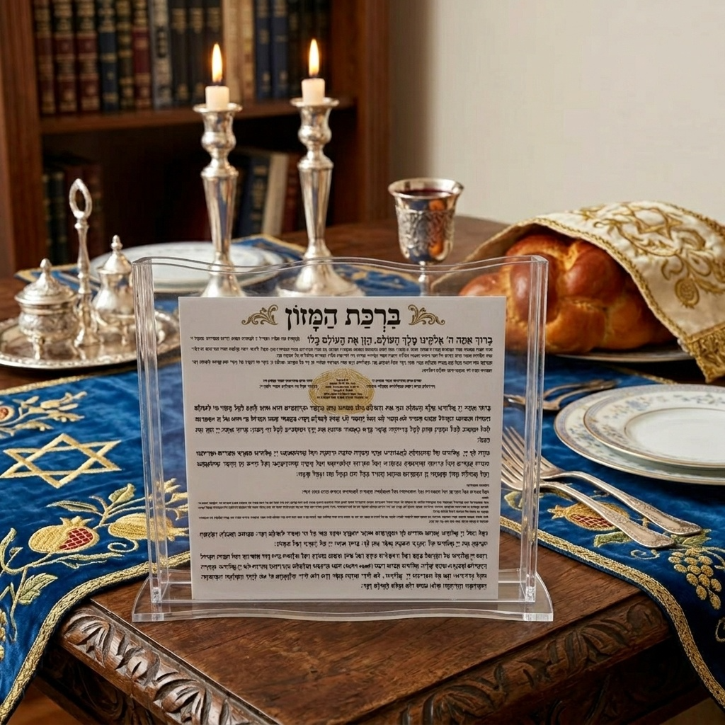 Premium Clear Acrylic Birkat Hamazon Stand  Clear Lucite Shabbat Prayer Card brusher Holder-Spill-Proof Grace After Meals Table Display