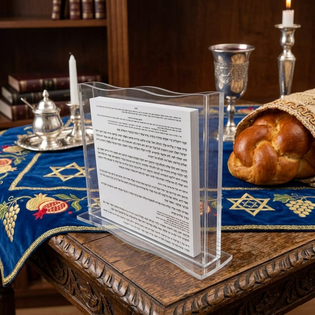 Premium Clear Acrylic Birkat Hamazon Stand  Clear Lucite Shabbat Prayer Card brusher Holder-Spill-Proof Grace After Meals Table Display