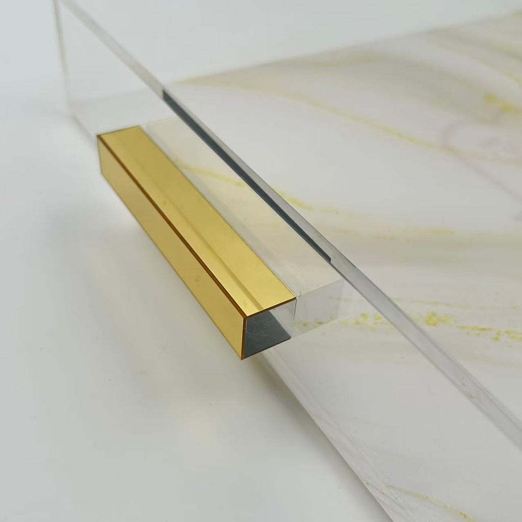 Luxury Acrylic Challah Tray with Gold Handles – Modern Shabbat & Holiday Marble Print Judaica Board