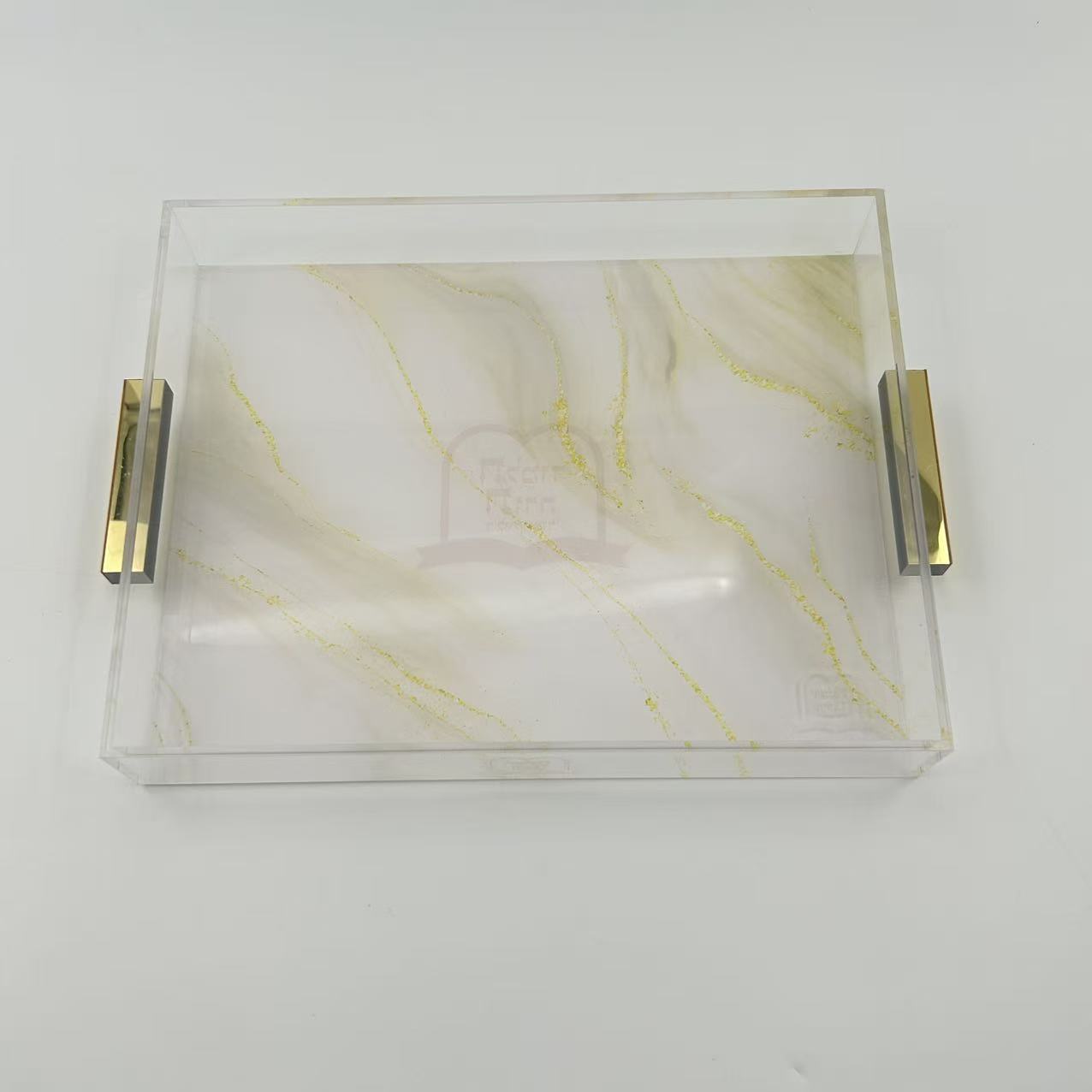 Luxury Acrylic Challah Tray with Gold Handles – Modern Shabbat & Holiday Marble Print Judaica Board