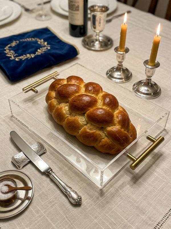 Luxury Acrylic Challah Tray  – Modern Marbled Judaica Serving Board for Shabbat & Yom Tov