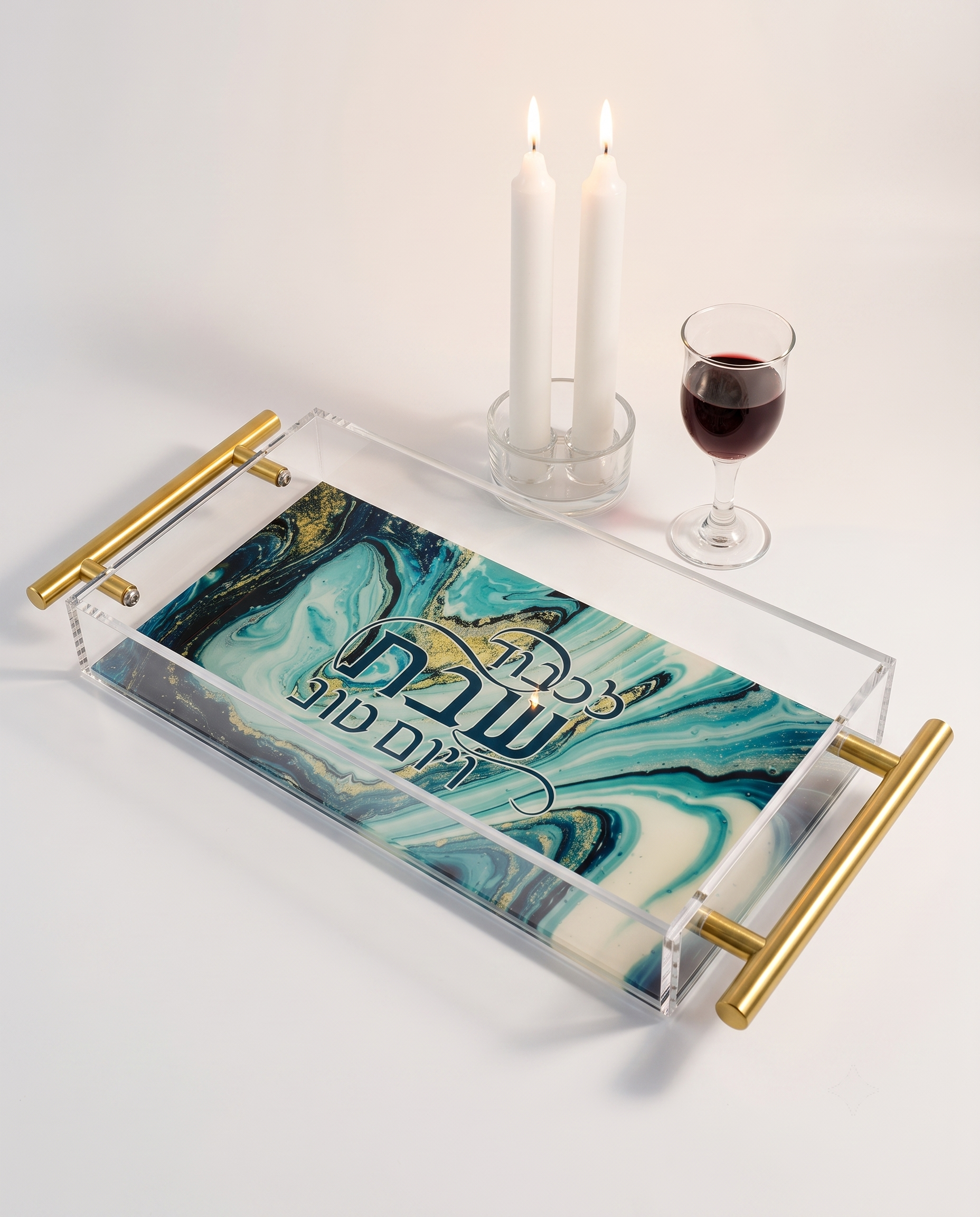 Luxury Acrylic Challah Tray  – Modern Marbled Judaica Serving Board for Shabbat & Yom Tov
