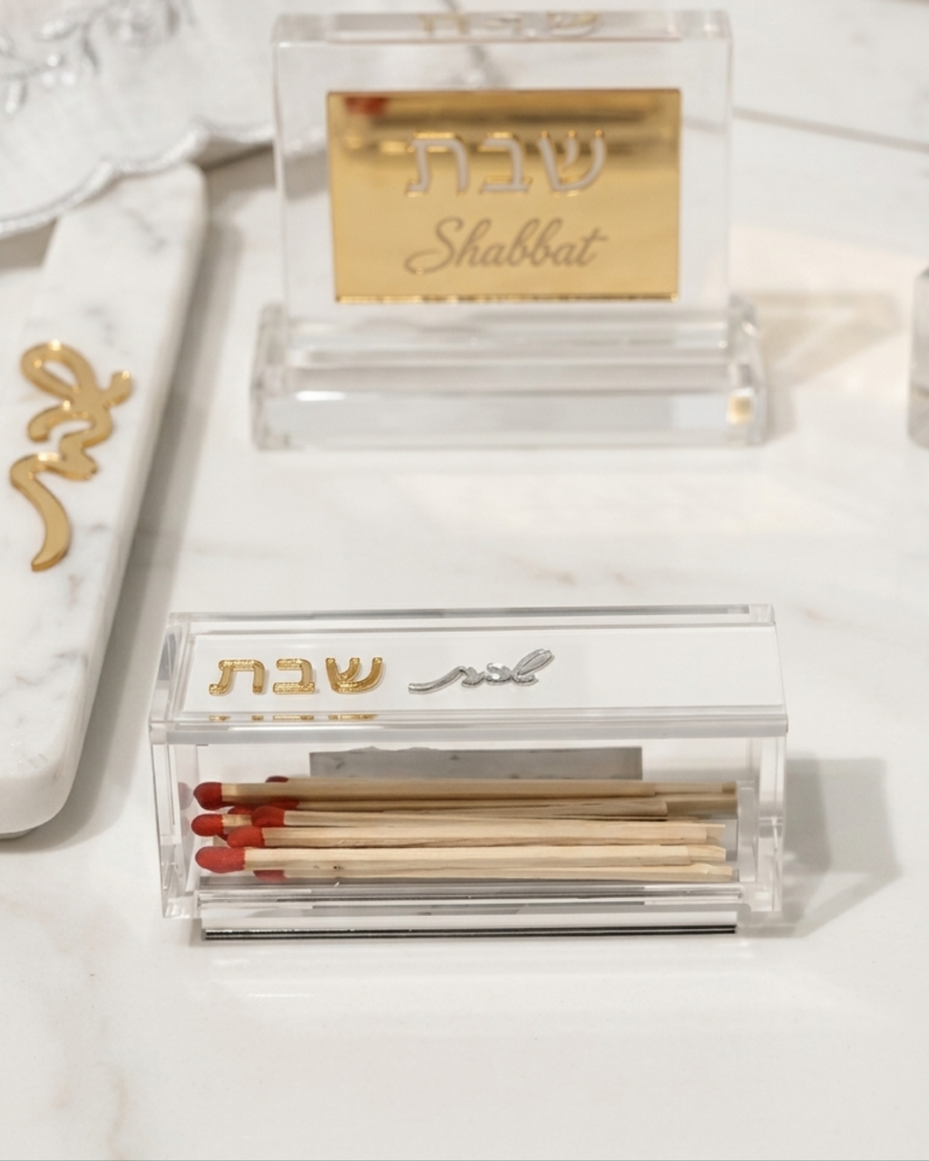 Modern Acrylic Matchbox display for Shabbat and Yom Tov – Premium Clear Lucite Match Holder – Elegant Judaica Gift & Sabbath Table Decor