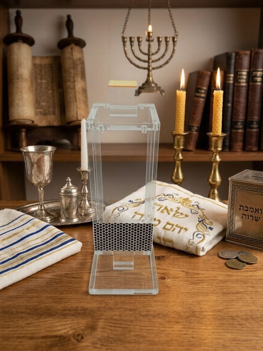 Modern Acrylic Shabbat Match Holder Box – Minimalist Lucite Matchbox Case with Striker – Elegant Judaica Desk Accessory & Shabbat Table Decor