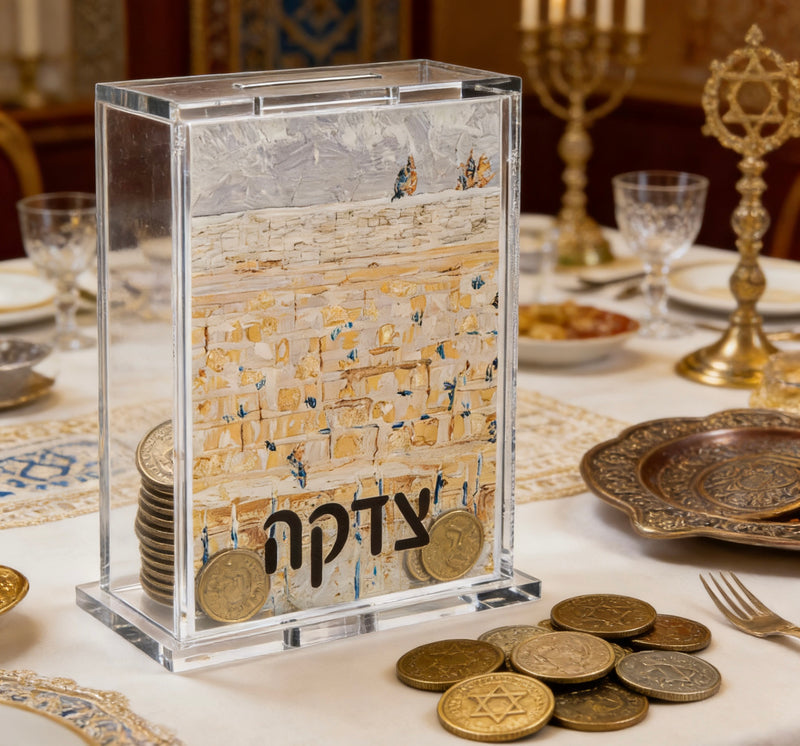 Elegant Lucite Tzedakah Box – Clear Acrylic Charity Box for Jewish Home & Synagogue – Modern Judaica Donation Box Gift