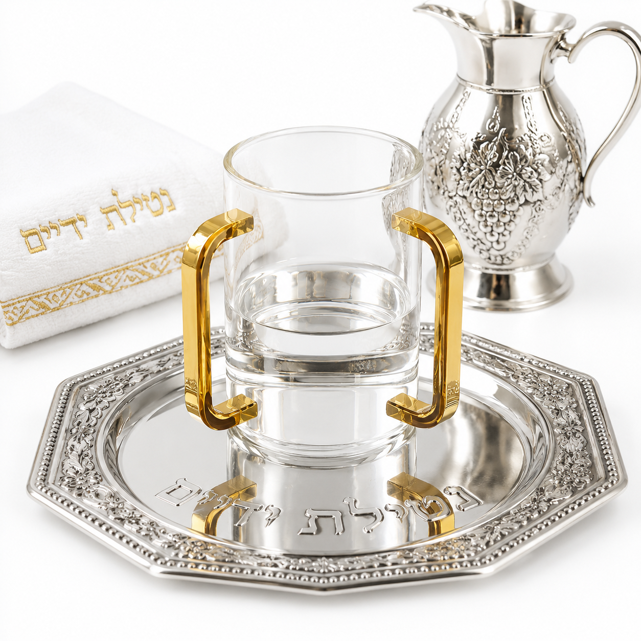 Modern Two-Handle Ritual Hand Washing Vessel in Premium Acrylic with Polished Gold Accents – 14 cm Judaica Hand Washing Cup for Home and Gift
