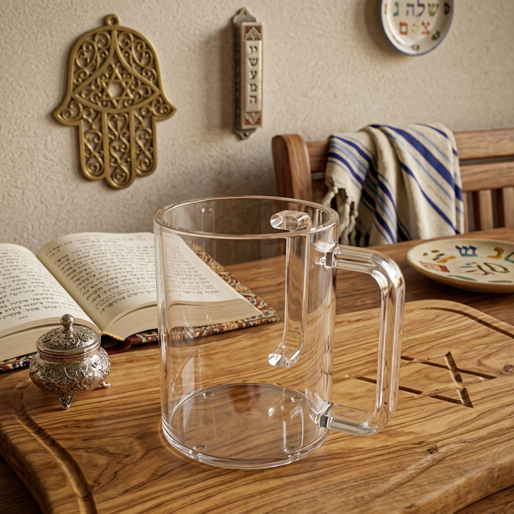 Modern Acrylic Netilat Yadayim Cup – Clear Lucite Hand Washing Cup for Shabbat & Holidays – Durable, Shatter-Resistant Minimalist Judaica