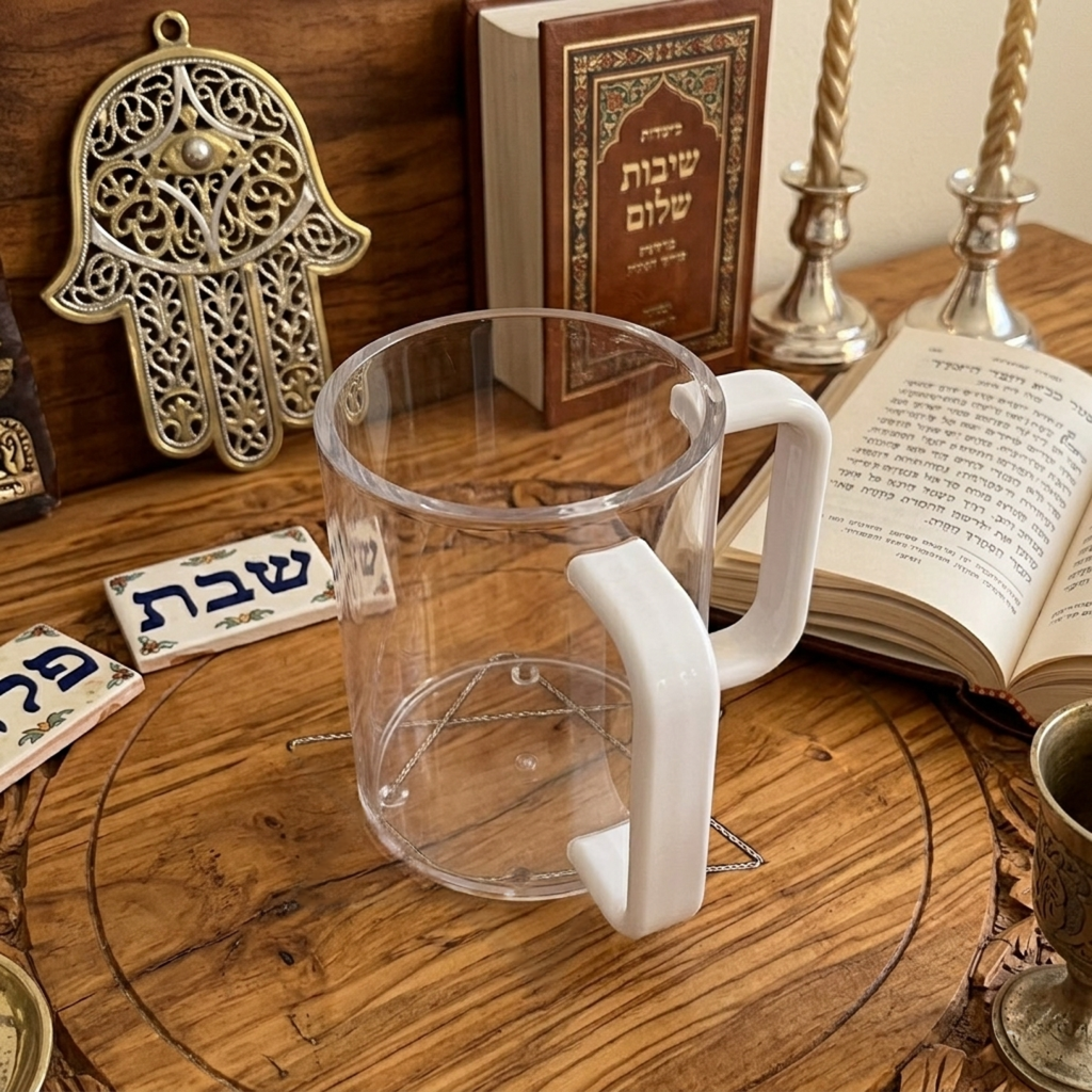 Modern Acrylic Netilat Yadayim Cup – Clear Lucite Hand Washing Cup for Shabbat & Holidays – Durable, Shatter-Resistant Minimalist Judaica