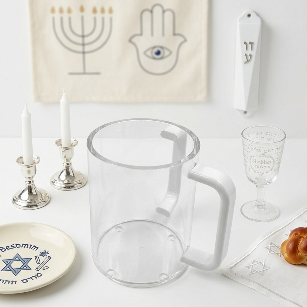 Modern Acrylic Netilat Yadayim Cup – Clear Lucite Hand Washing Cup for Shabbat & Holidays – Durable, Shatter-Resistant Minimalist Judaica
