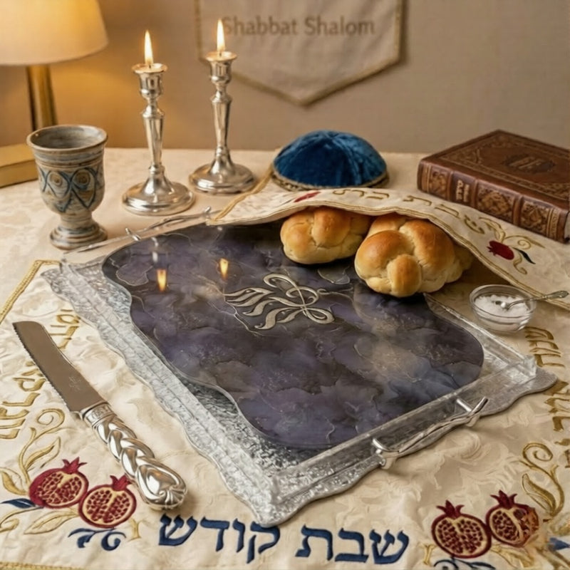 Modern Clear Acrylic Challah Board with Handles – Luxury Lucite Shabbat Bread Tray & Shatterproof Judaica Gift