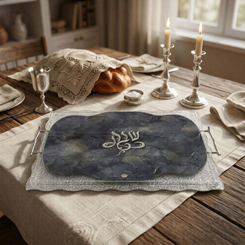 Modern Clear Acrylic Challah Board with Handles – Luxury Lucite Shabbat Bread Tray & Shatterproof Judaica Gift