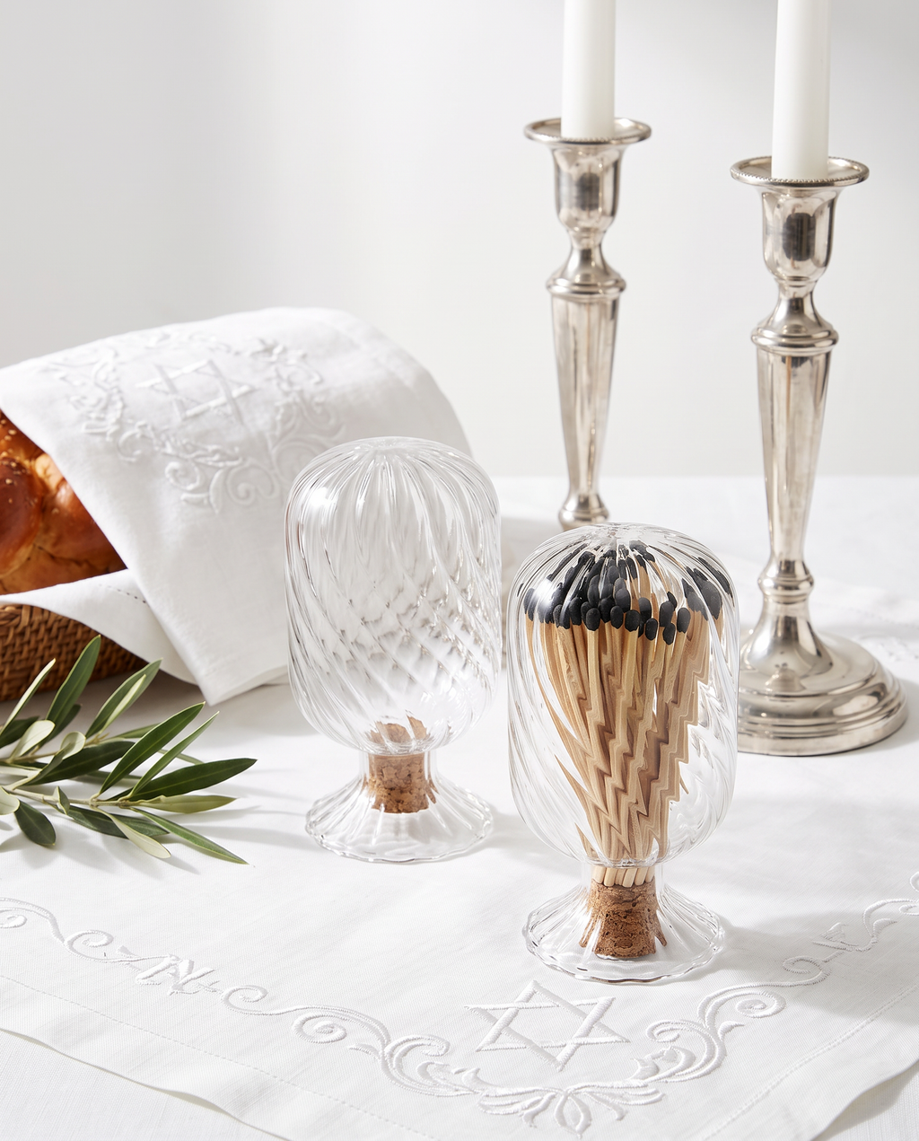 Decorative Swirl Match Holder with Cork Base – Elegant Acrylic Match Storage Container