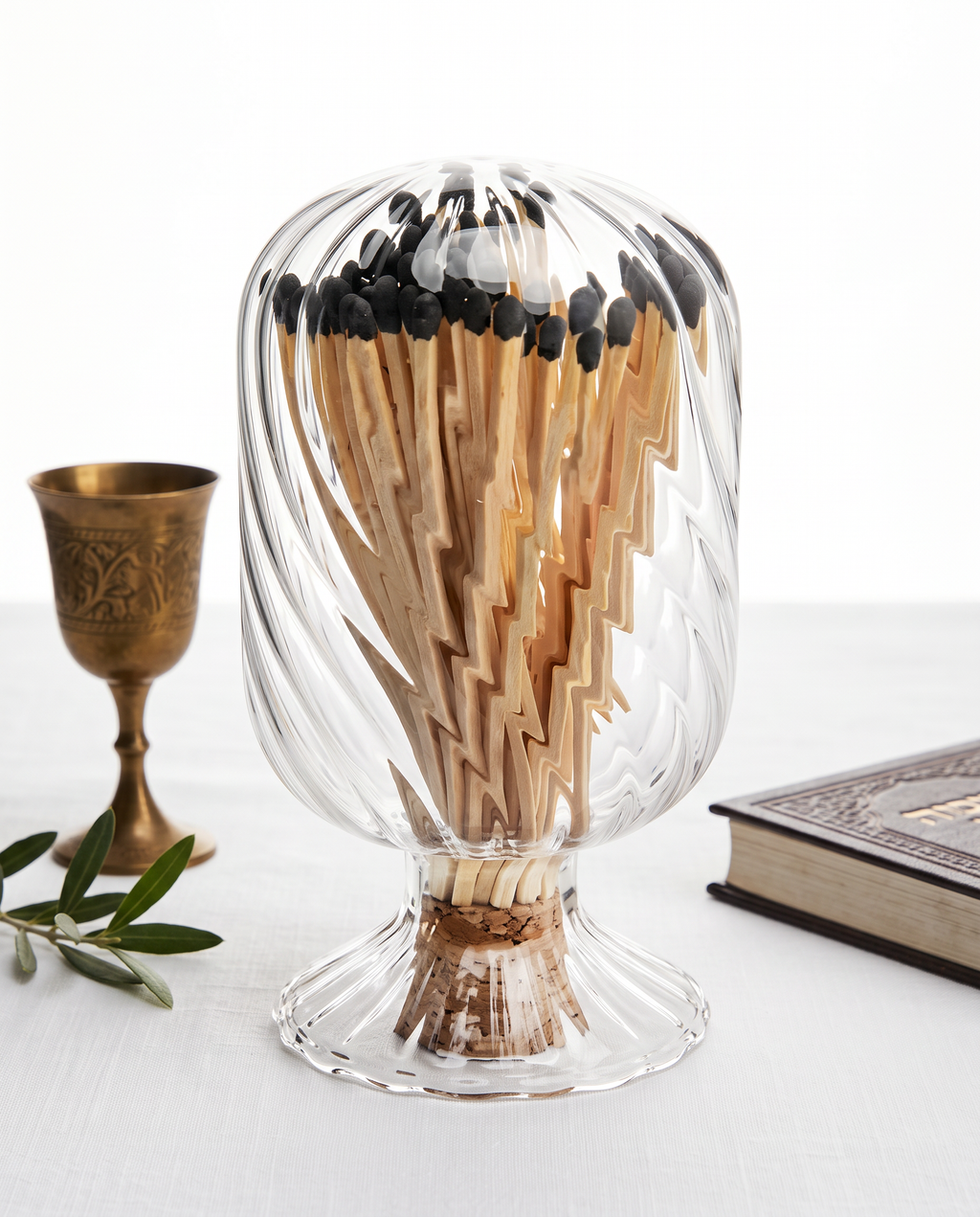 Decorative Swirl Match Holder with Cork Base – Elegant Acrylic Match Storage Container