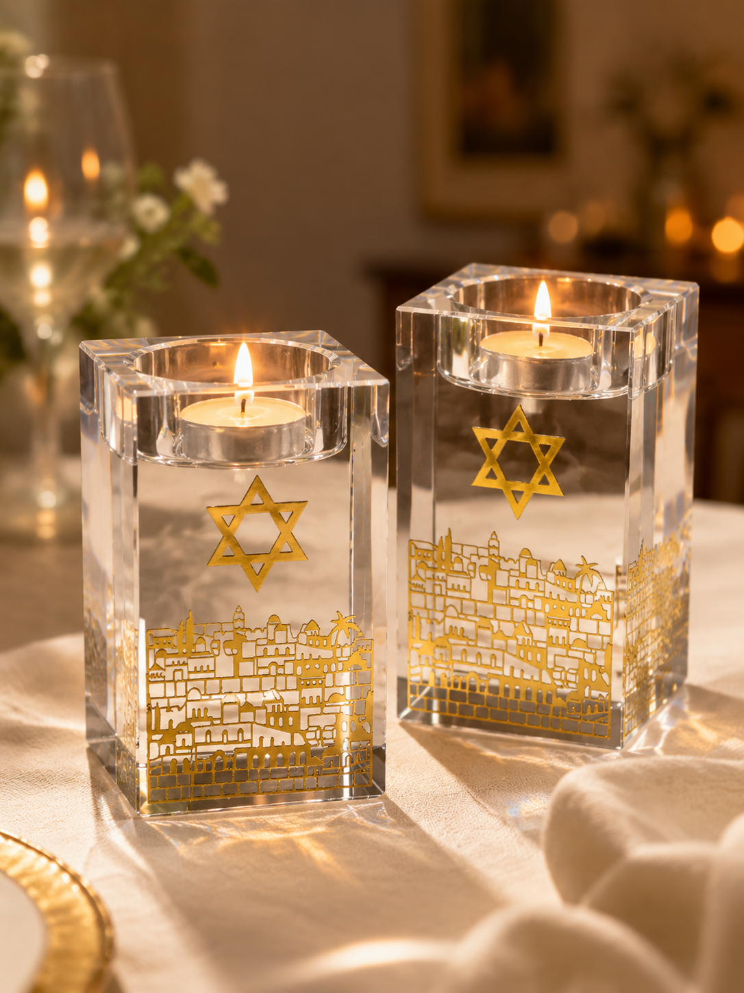 Modern Lucite Shabbat Candle Tea Light Holder – Acrylic Sabbath Candle Stand