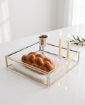 Modern Clear Acrylic Challah Tray with Gold & Black Trim | Shabbat & Jewish Holiday Serving Tray