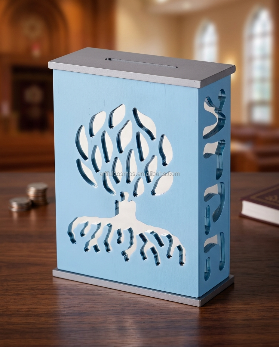 Modern Acrylic Tzedakah Box – Tree of Life Charity Coin Box | Contemporary Judaica Gift