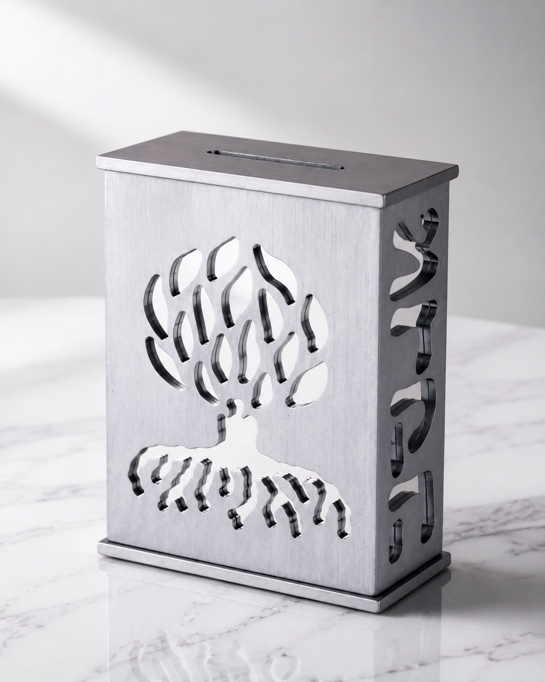 Modern Acrylic Tzedakah Box – Tree of Life Charity Coin Box | Contemporary Judaica Gift