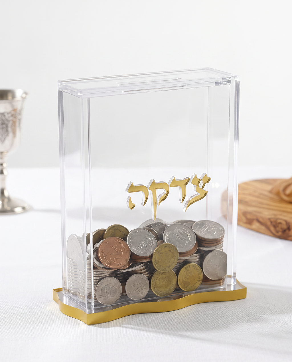 Elegant Lucite Tzedakah Box – Clear Acrylic Charity Box for Jewish Home & Synagogue – Modern Judaica Donation Box Gift