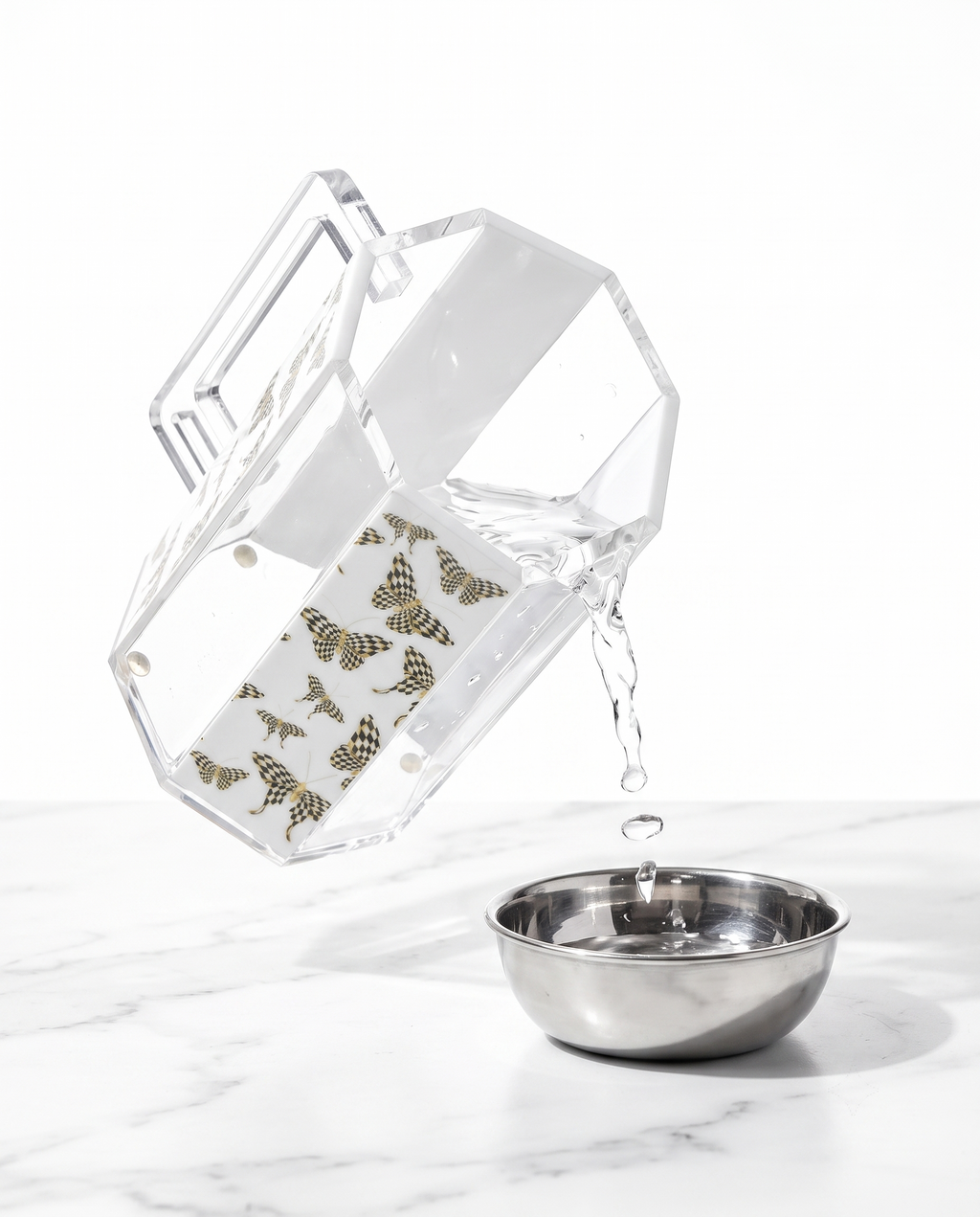 Modern Clear Acrylic Netilat Yadayim Washing Cup with Butterfly Design | Ritual Hand Washing Cup