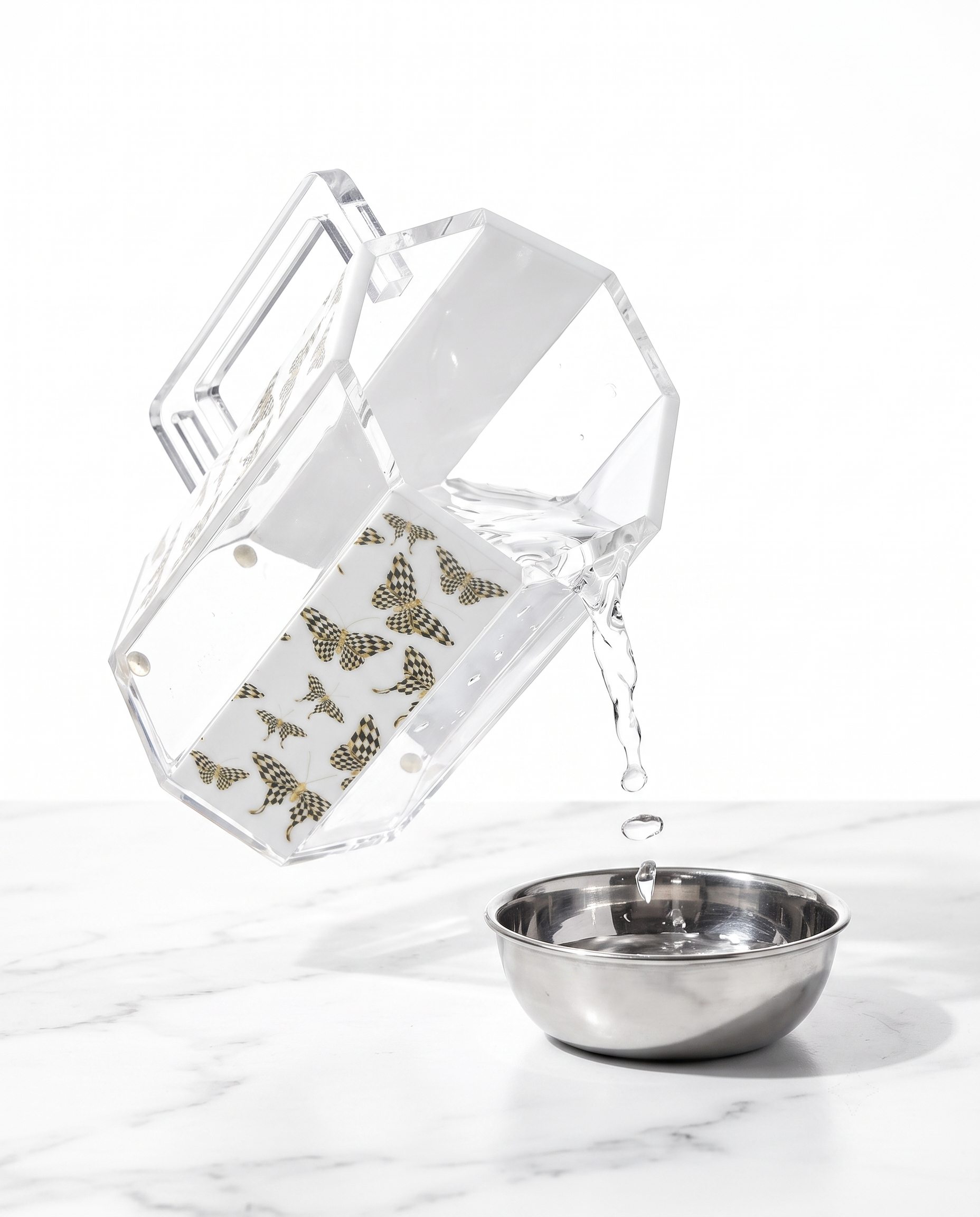 Modern Clear Acrylic Netilat Yadayim Washing Cup with Butterfly Design | Ritual Hand Washing Cup