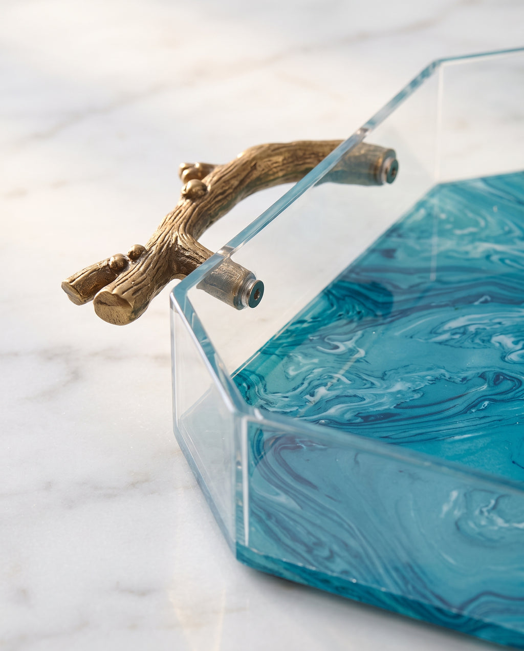 Modern Acrylic Challah Tray with Branch Handles for Shabbat and Holidays