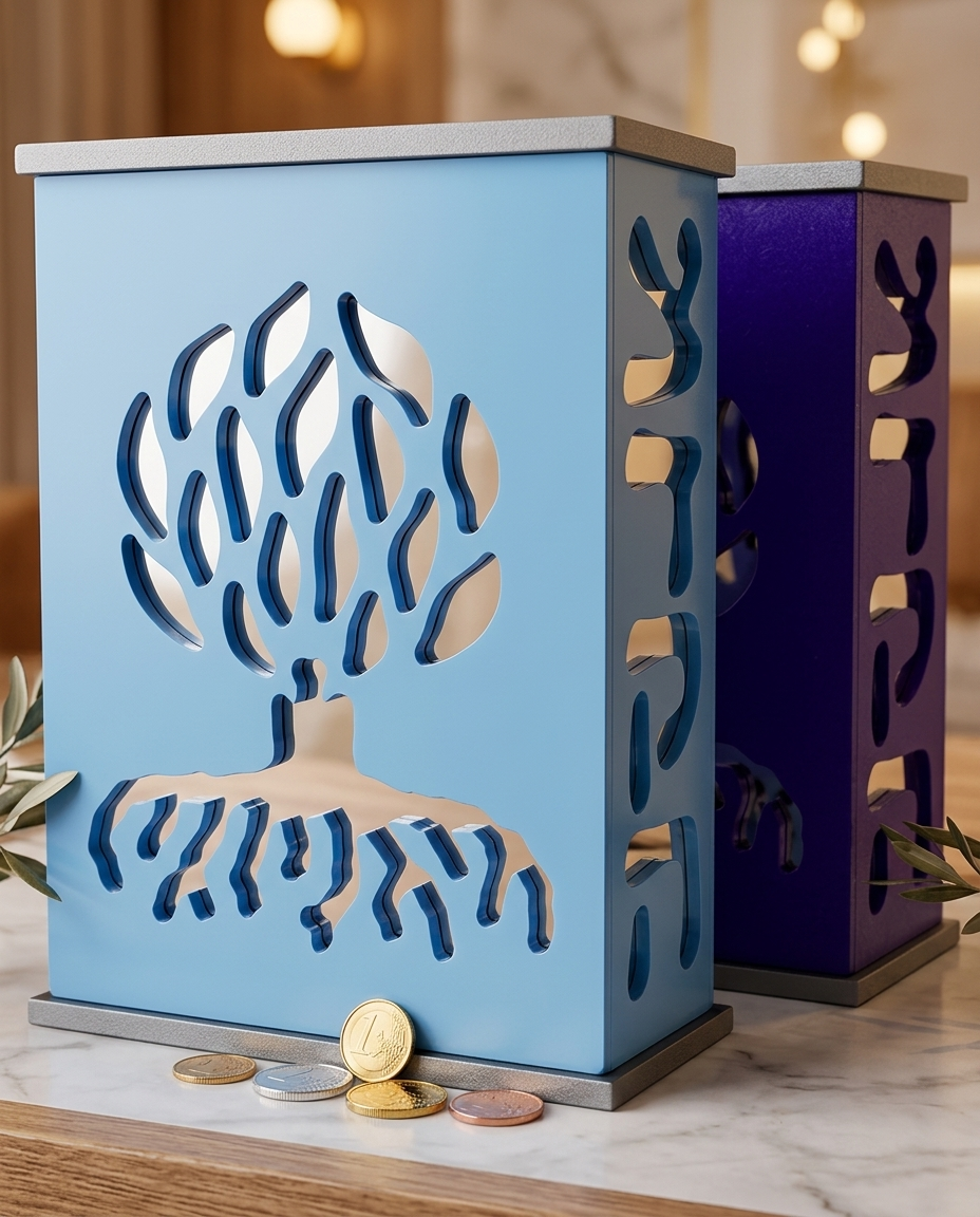 Modern Acrylic Tzedakah Box – Tree of Life Charity Coin Box | Contemporary Judaica Gift