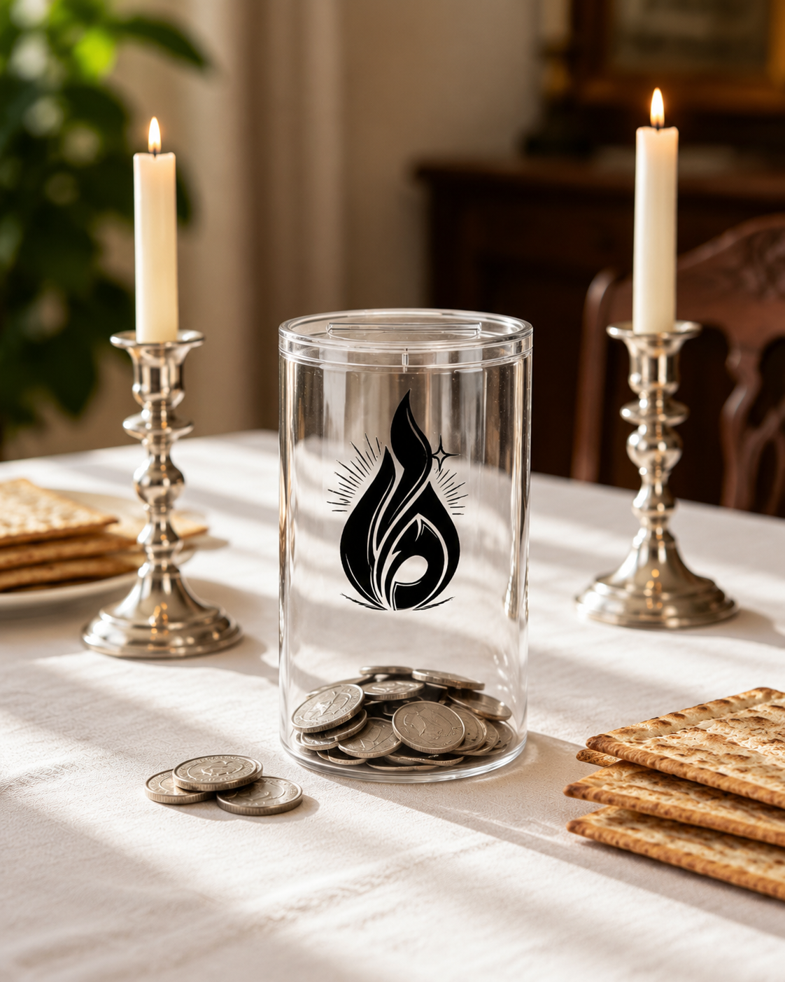 Cylinder Acrylic Tzedakah Box - Modern Judaica Gift for Charity and Giving - Premium Transparent Jewish Donation Jar for Home and Synagogue