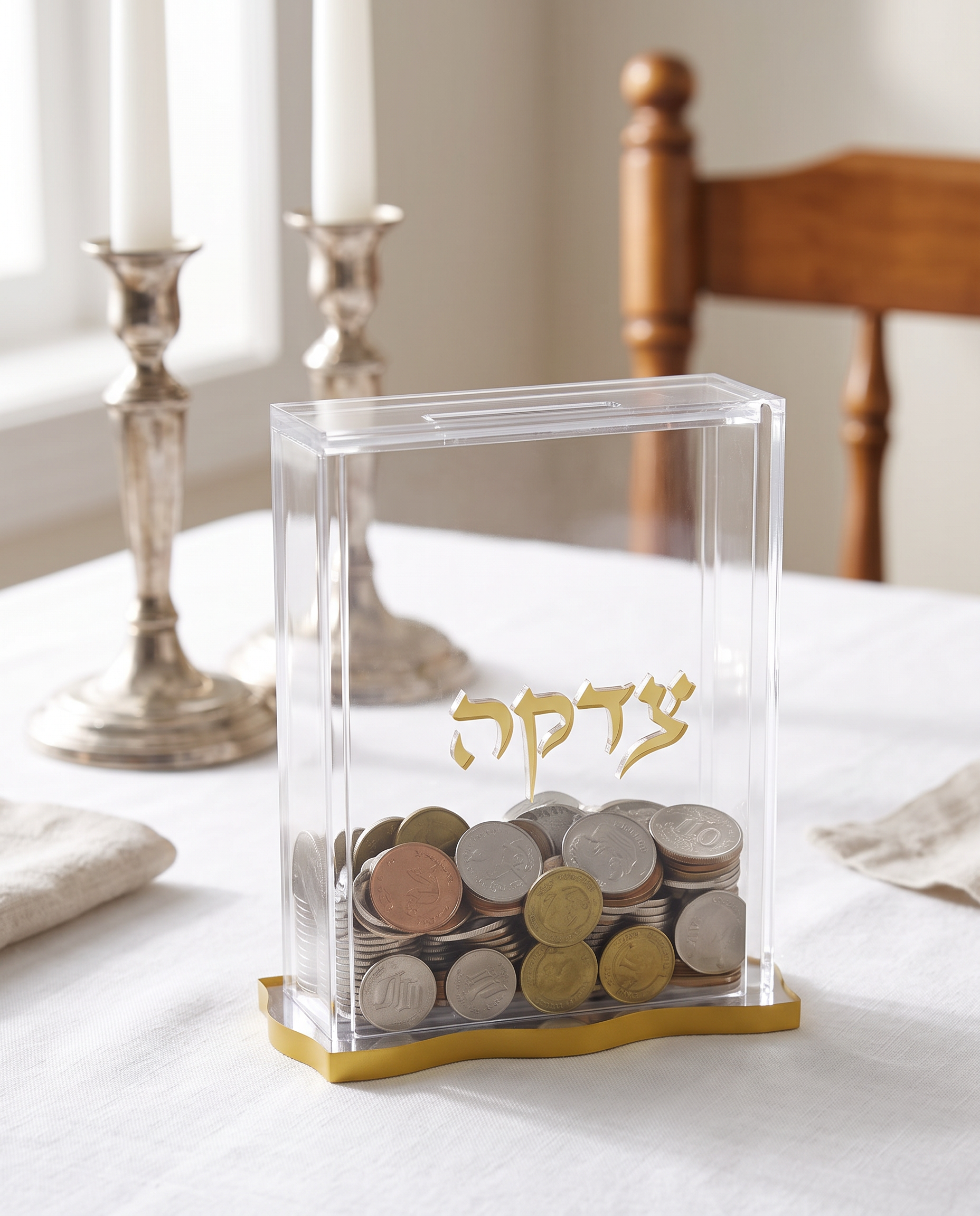 Elegant Lucite Tzedakah Box – Clear Acrylic Charity Box for Jewish Home & Synagogue – Modern Judaica Donation Box Gift