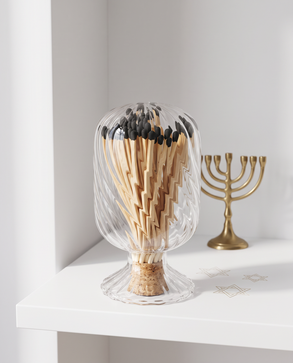 Decorative Swirl Match Holder with Cork Base – Elegant Acrylic Match Storage Container