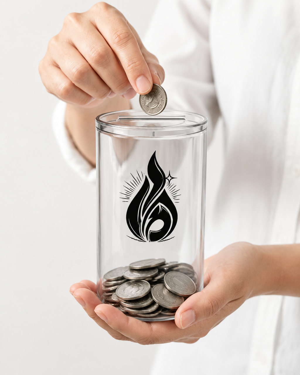 Cylinder Acrylic Tzedakah Box - Modern Judaica Gift for Charity and Giving - Premium Transparent Jewish Donation Jar for Home and Synagogue