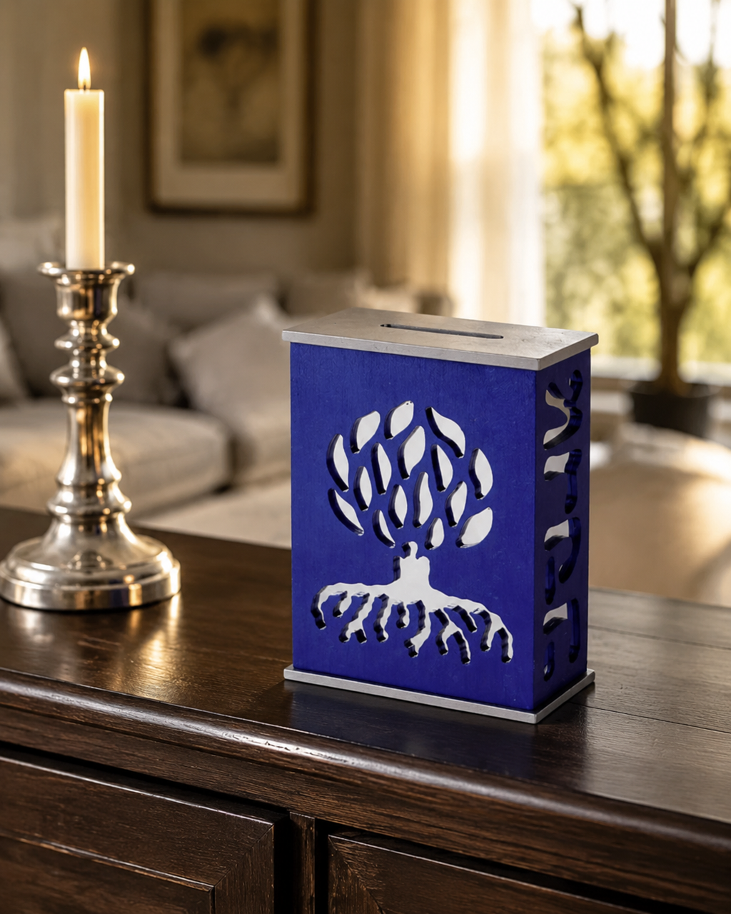 Modern Acrylic Tzedakah Box – Tree of Life Charity Coin Box | Contemporary Judaica Gift