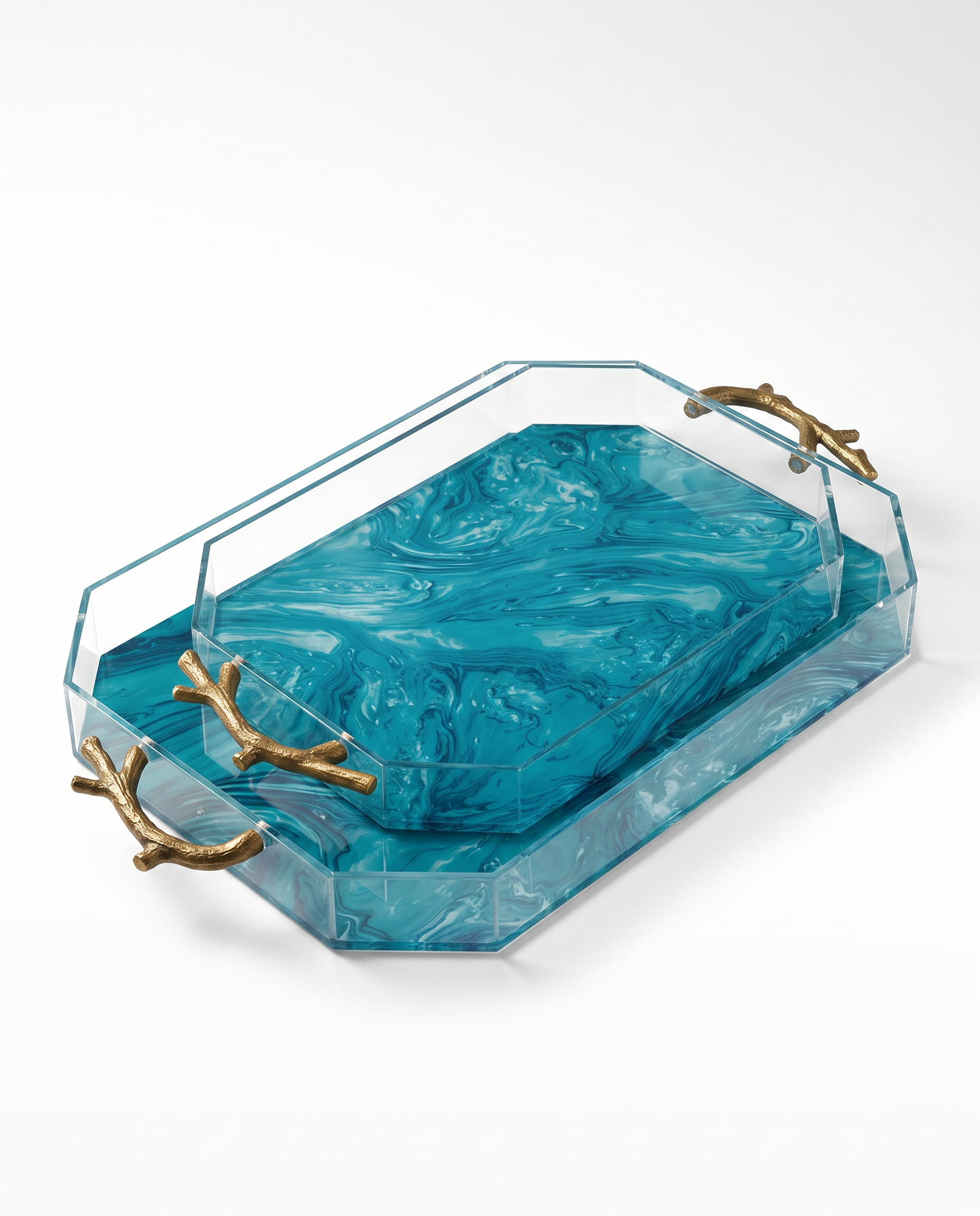 Modern Acrylic Challah Tray with Branch Handles for Shabbat and Holidays